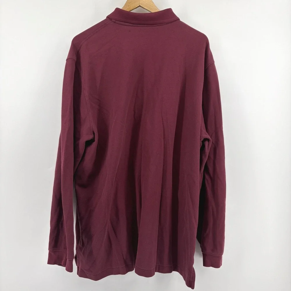 LL Bean Mens Long Sleeve Polo Shirt Burgundy Cotton Size XL TALL - Picture 3 of 7